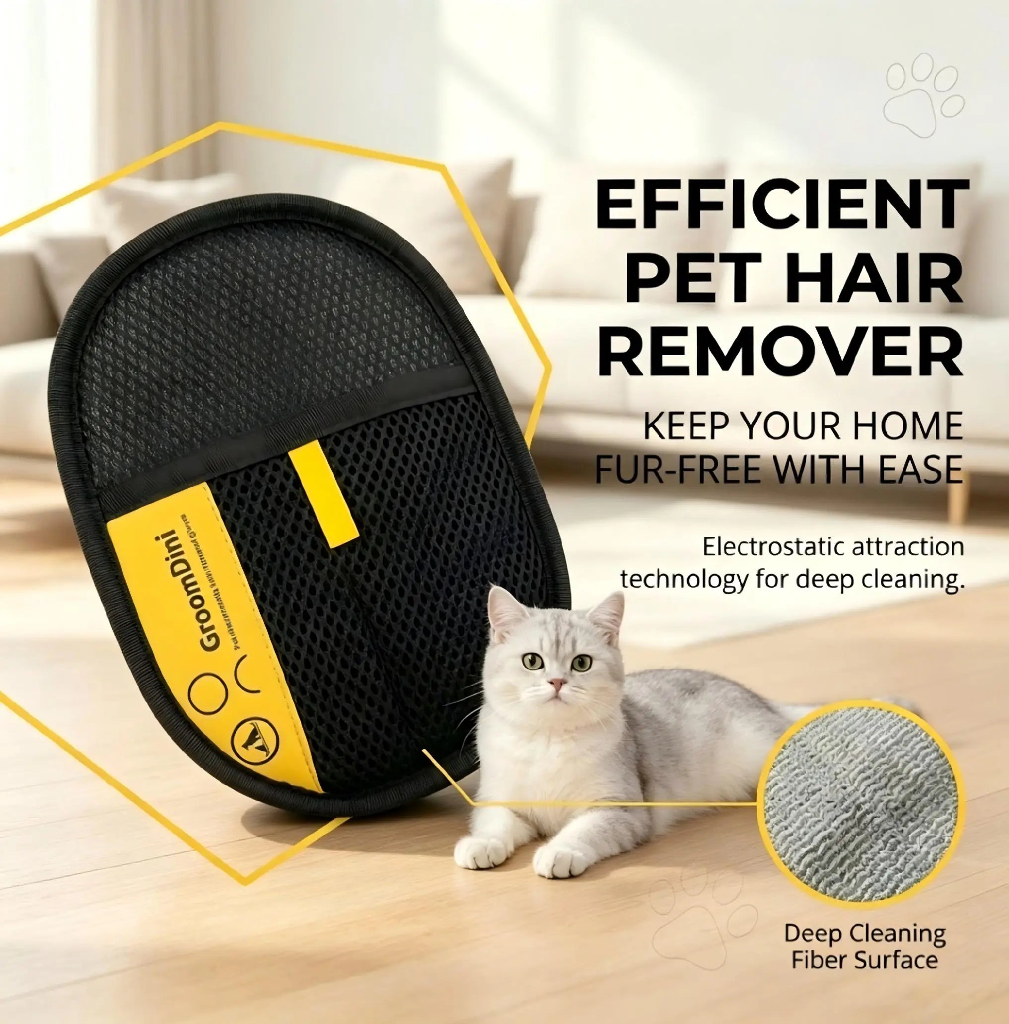 Effortless Pet Hair Removal with Electrostatic Gloves - Two-Way Brush for Cats and Dogs, Reusable & Perfect for Furniture, Carpets, and Cars