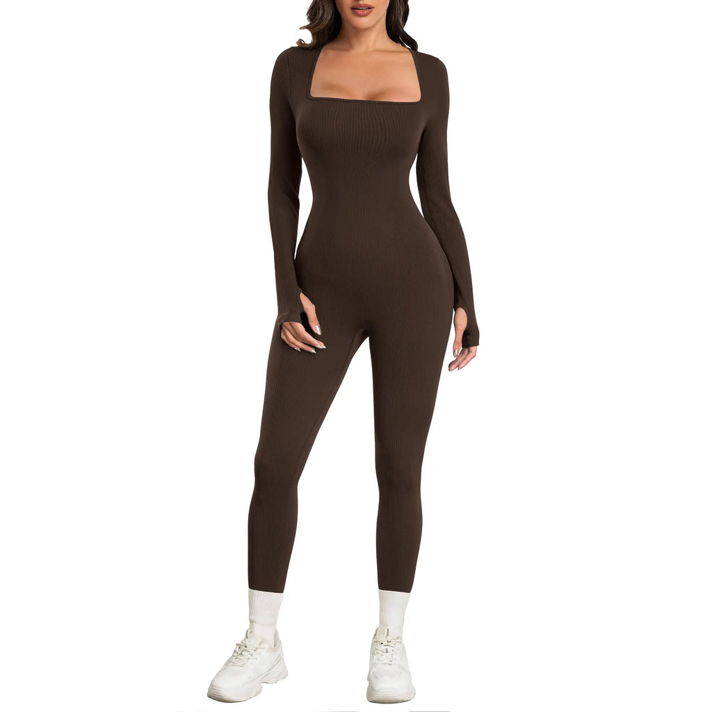Sese Code Women's Ribbed Long Sleeve Yoga Jumpsuit for Workout - Leash & Lift