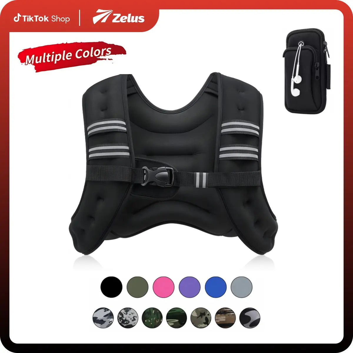 【Summervibes】Zelus Weighted Vests,6/8/12/16/20/25/30Lbs Weight Vest with Detachable Phone Pouch&Reflective Stripes&Adjustable Straps| Exercise Equipment & Workout Enhancer for Motivational Walking, Strength Training, Running, Rucking#Summervibes Summervi