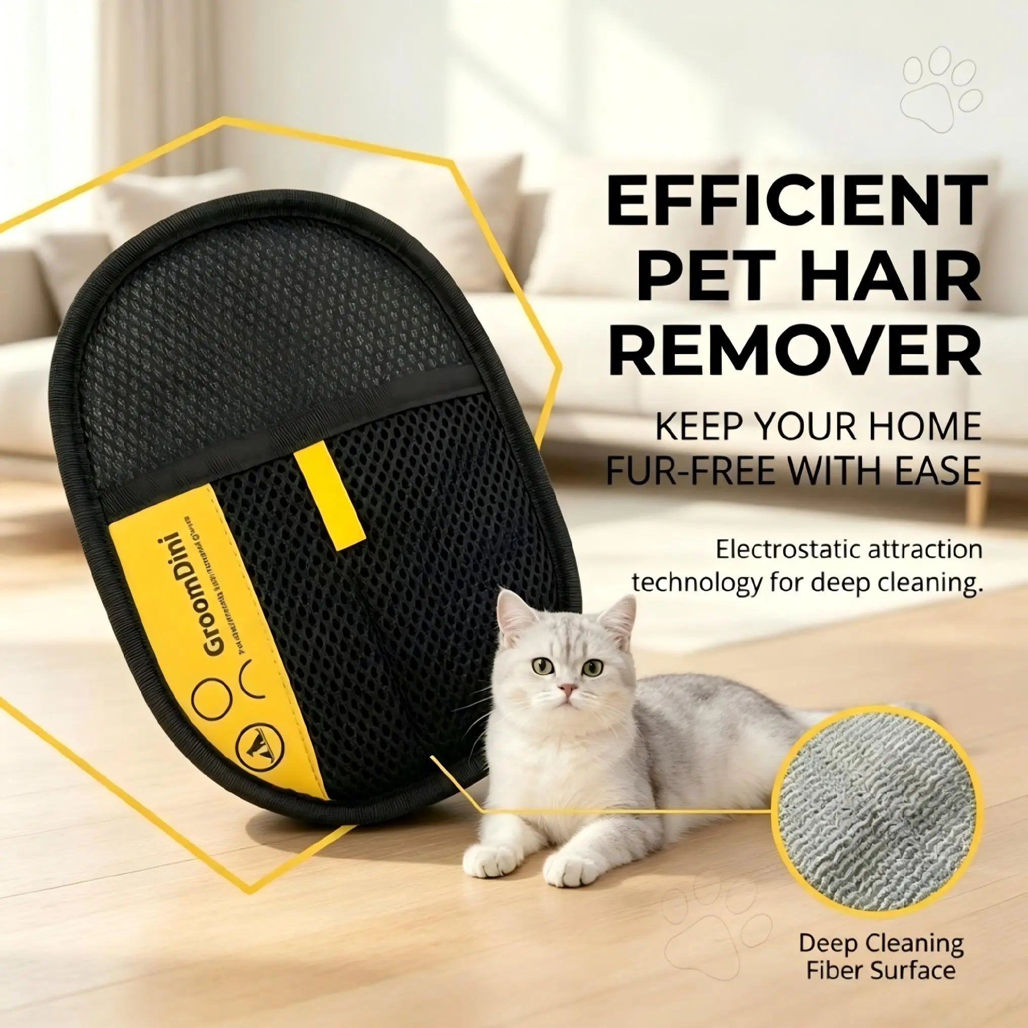 Effortless Pet Hair Removal with Electrostatic Gloves - Two-Way Brush for Cats and Dogs, Reusable & Perfect for Furniture, Carpets, and Cars