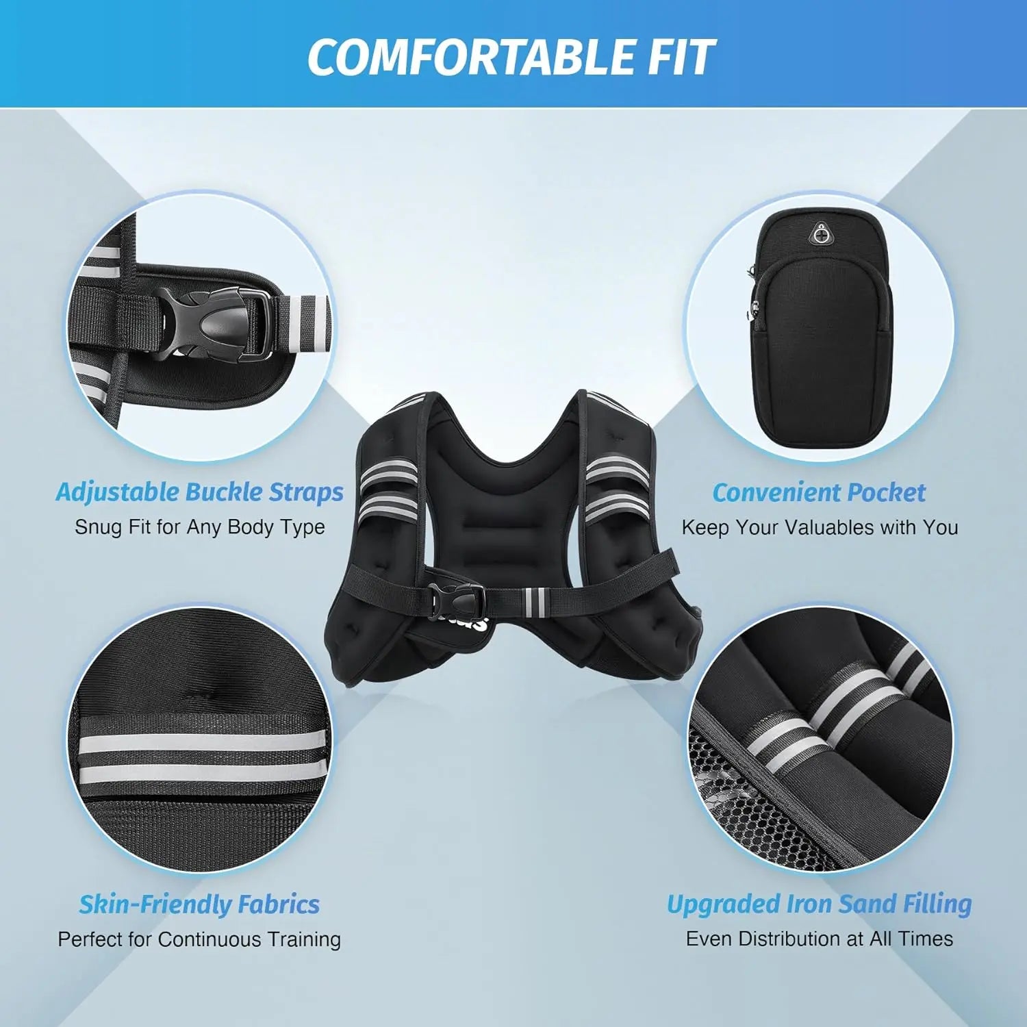 【Summervibes】Zelus Weighted Vests,6/8/12/16/20/25/30Lbs Weight Vest with Detachable Phone Pouch&Reflective Stripes&Adjustable Straps| Exercise Equipment & Workout Enhancer for Motivational Walking, Strength Training, Running, Rucking#Summervibes Summervi