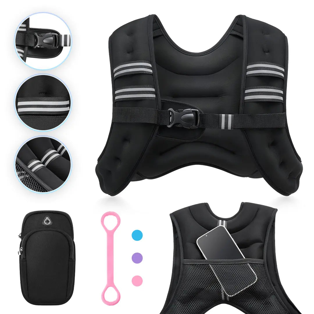 【Summervibes】Zelus Weighted Vests,6/8/12/16/20/25/30Lbs Weight Vest with Detachable Phone Pouch&Reflective Stripes&Adjustable Straps| Exercise Equipment & Workout Enhancer for Motivational Walking, Strength Training, Running, Rucking#Summervibes Summervi