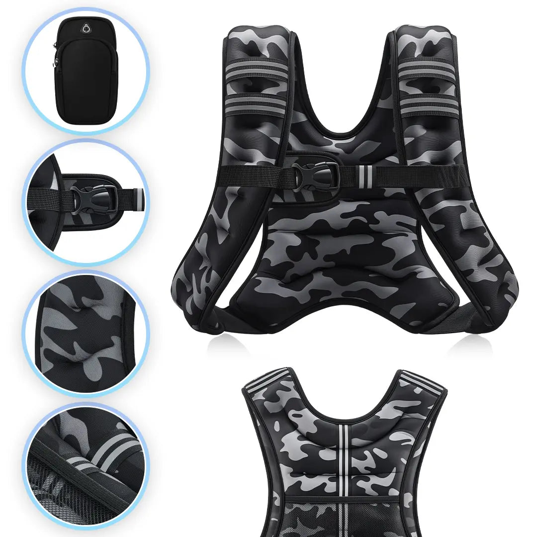 【Summervibes】Zelus Weighted Vests,6/8/12/16/20/25/30Lbs Weight Vest with Detachable Phone Pouch&Reflective Stripes&Adjustable Straps| Exercise Equipment & Workout Enhancer for Motivational Walking, Strength Training, Running, Rucking#Summervibes Summervi