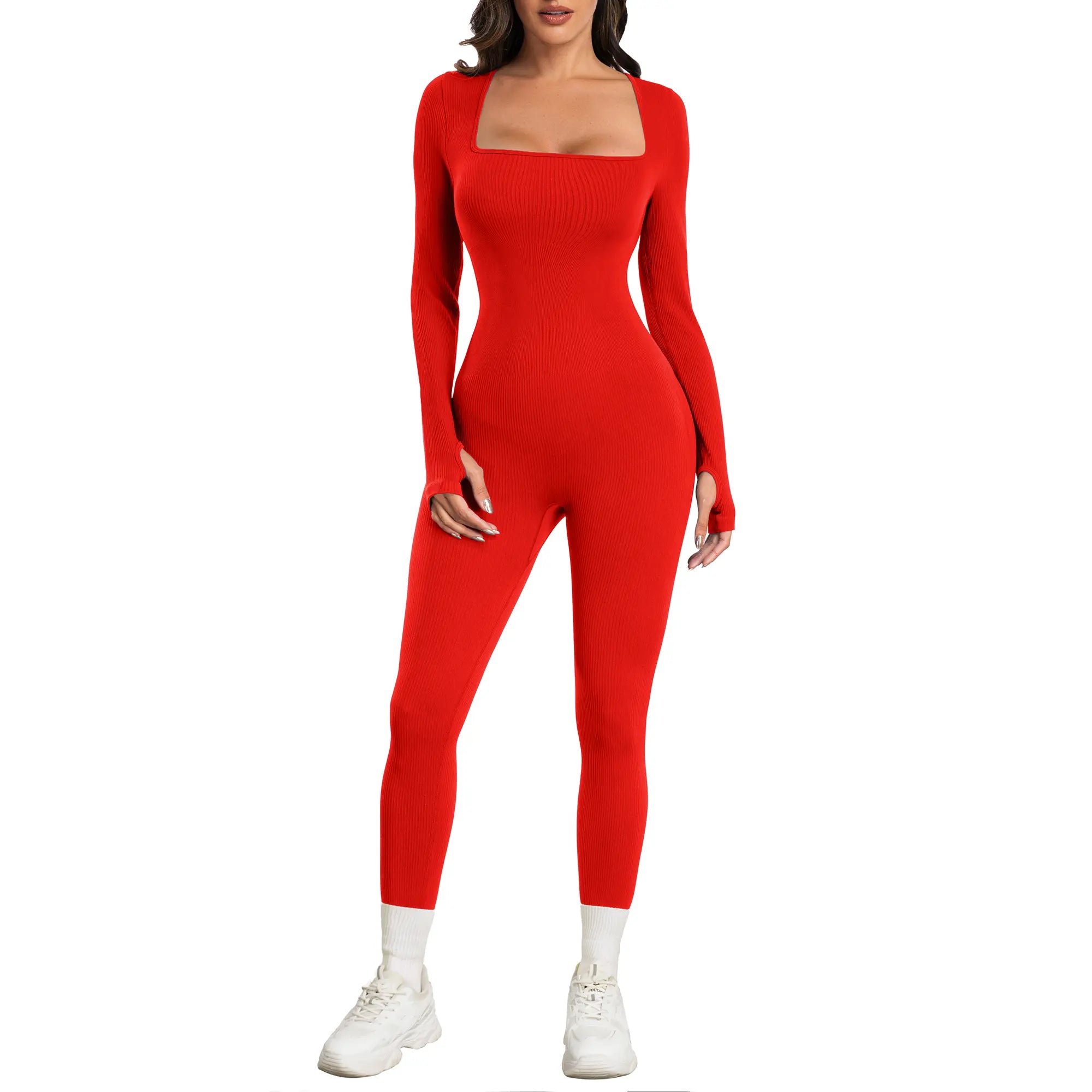 Sese Code Women's Ribbed Long Sleeve Yoga Jumpsuit for Workout - Leash & Lift