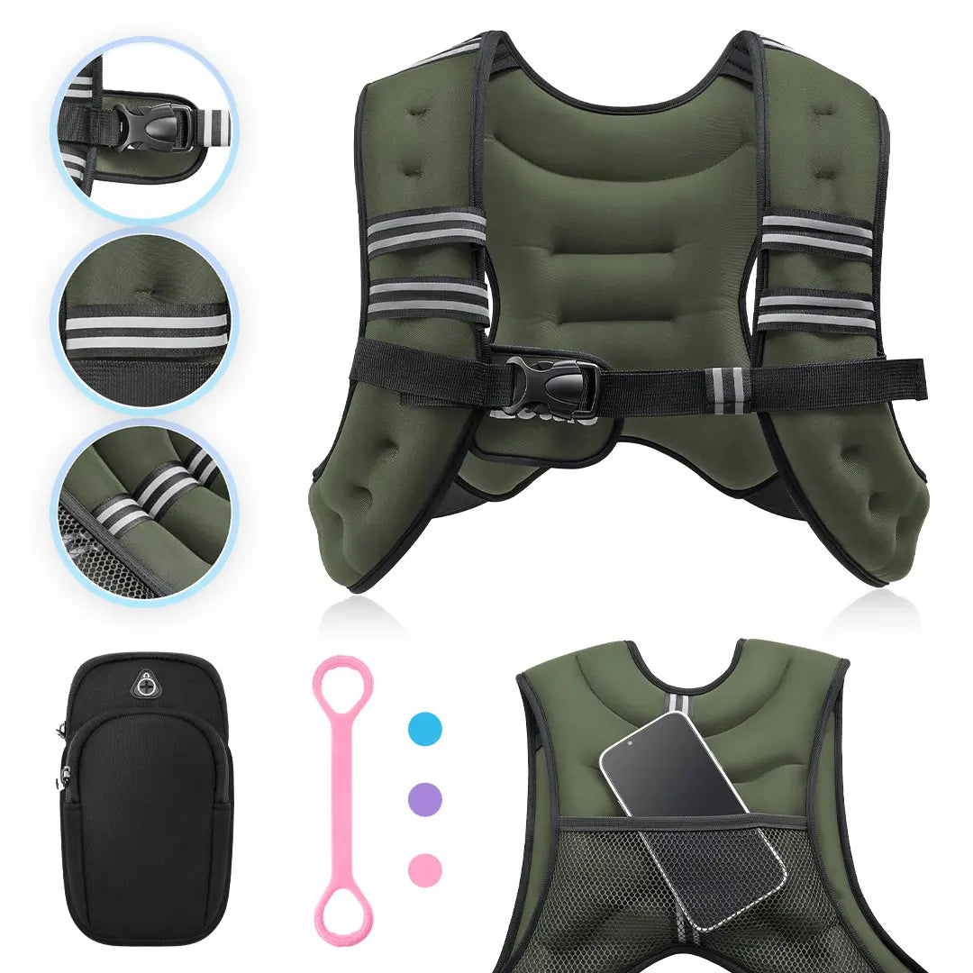 【Summervibes】Zelus Weighted Vests,6/8/12/16/20/25/30Lbs Weight Vest with Detachable Phone Pouch&Reflective Stripes&Adjustable Straps| Exercise Equipment & Workout Enhancer for Motivational Walking, Strength Training, Running, Rucking#Summervibes Summervi