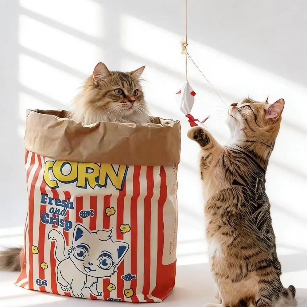 Large Kraft Paper Double - Layer Crinkle Bag Hideout for Cats - Ideal for Play and Relaxation - Leash & Lift