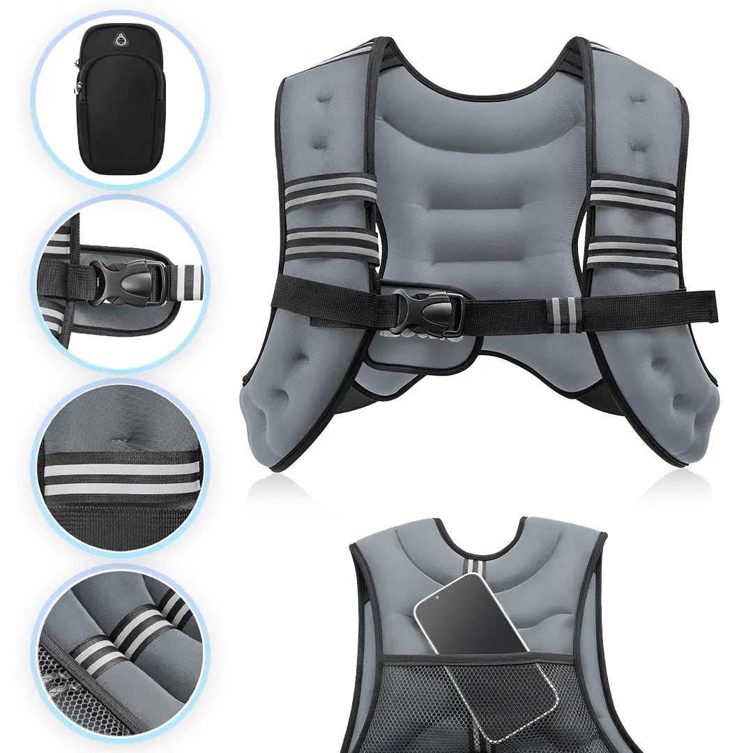 【Summervibes】Zelus Weighted Vests,6/8/12/16/20/25/30Lbs Weight Vest with Detachable Phone Pouch&Reflective Stripes&Adjustable Straps| Exercise Equipment & Workout Enhancer for Motivational Walking, Strength Training, Running, Rucking#Summervibes Summervi