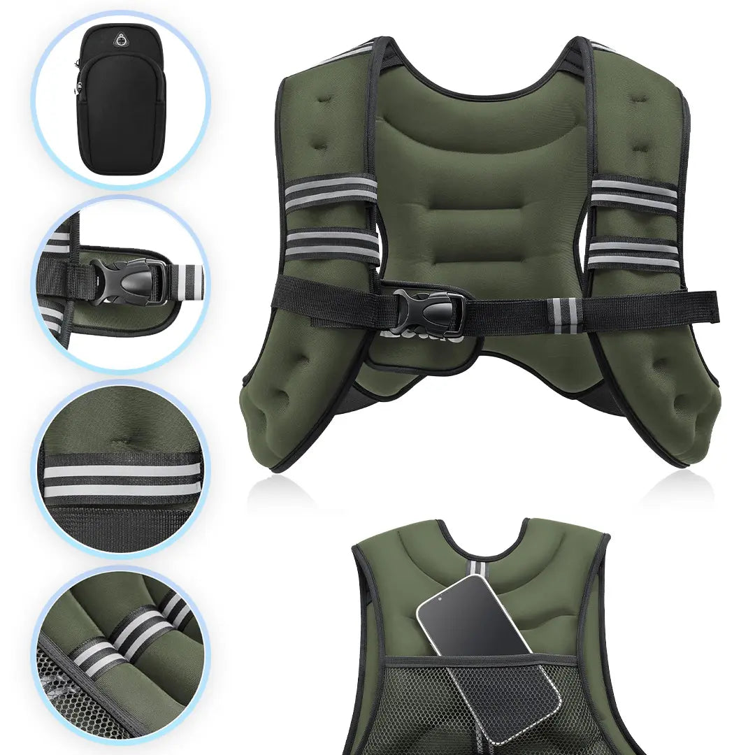【Summervibes】Zelus Weighted Vests,6/8/12/16/20/25/30Lbs Weight Vest with Detachable Phone Pouch&Reflective Stripes&Adjustable Straps| Exercise Equipment & Workout Enhancer for Motivational Walking, Strength Training, Running, Rucking#Summervibes Summervi