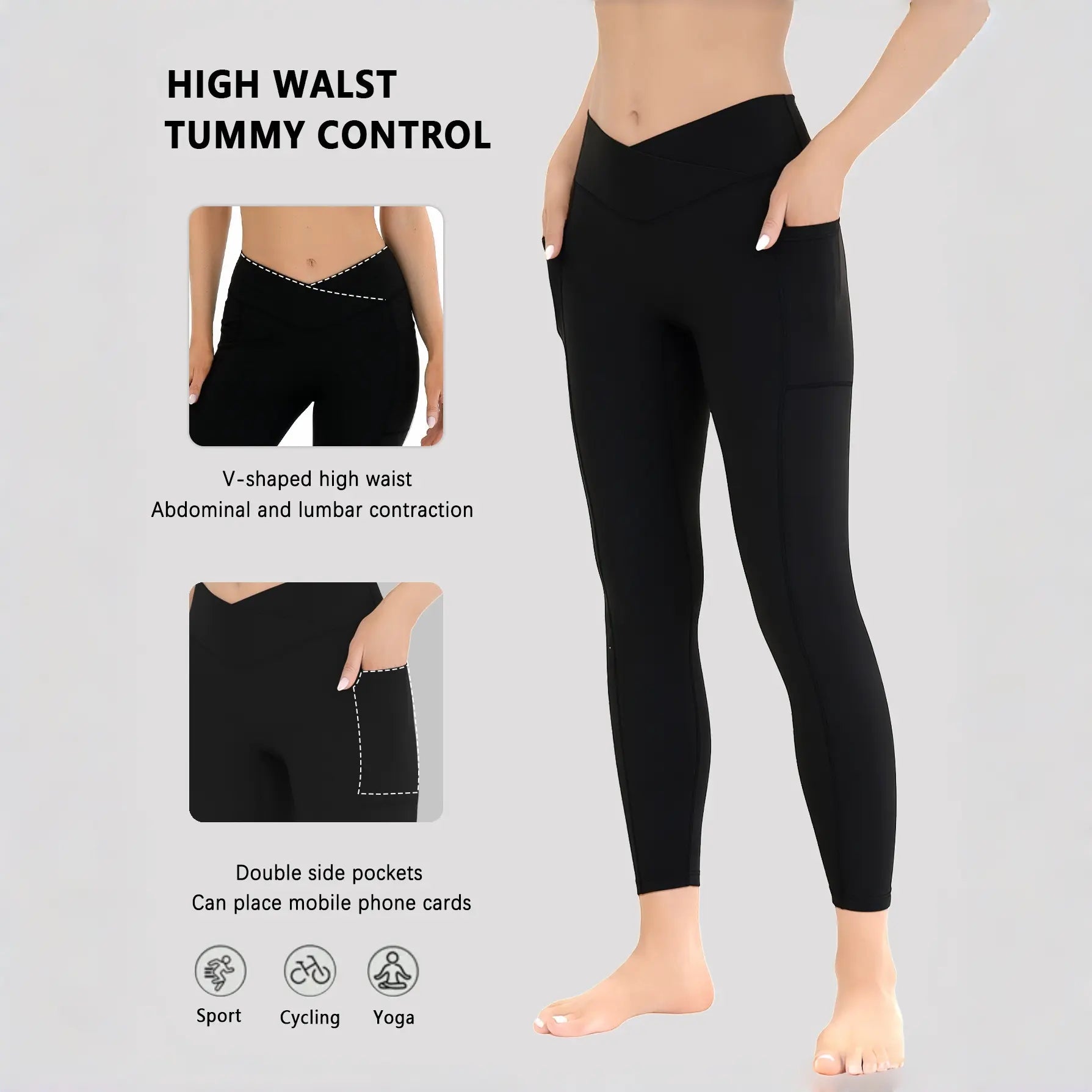 Elevate Your Workout with Women's High Waist Stretchable Yoga Pants - Stylish Athletic Leggings with Convenient Pockets for Yoga, Running, and Everyday Adventures