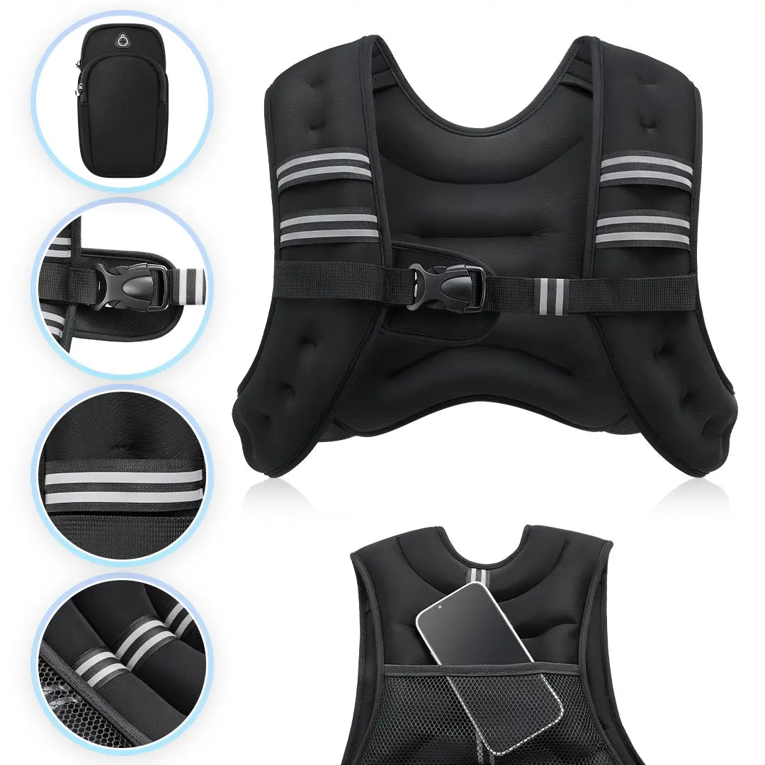 【Summervibes】Zelus Weighted Vests,6/8/12/16/20/25/30Lbs Weight Vest with Detachable Phone Pouch&Reflective Stripes&Adjustable Straps| Exercise Equipment & Workout Enhancer for Motivational Walking, Strength Training, Running, Rucking#Summervibes Summervi