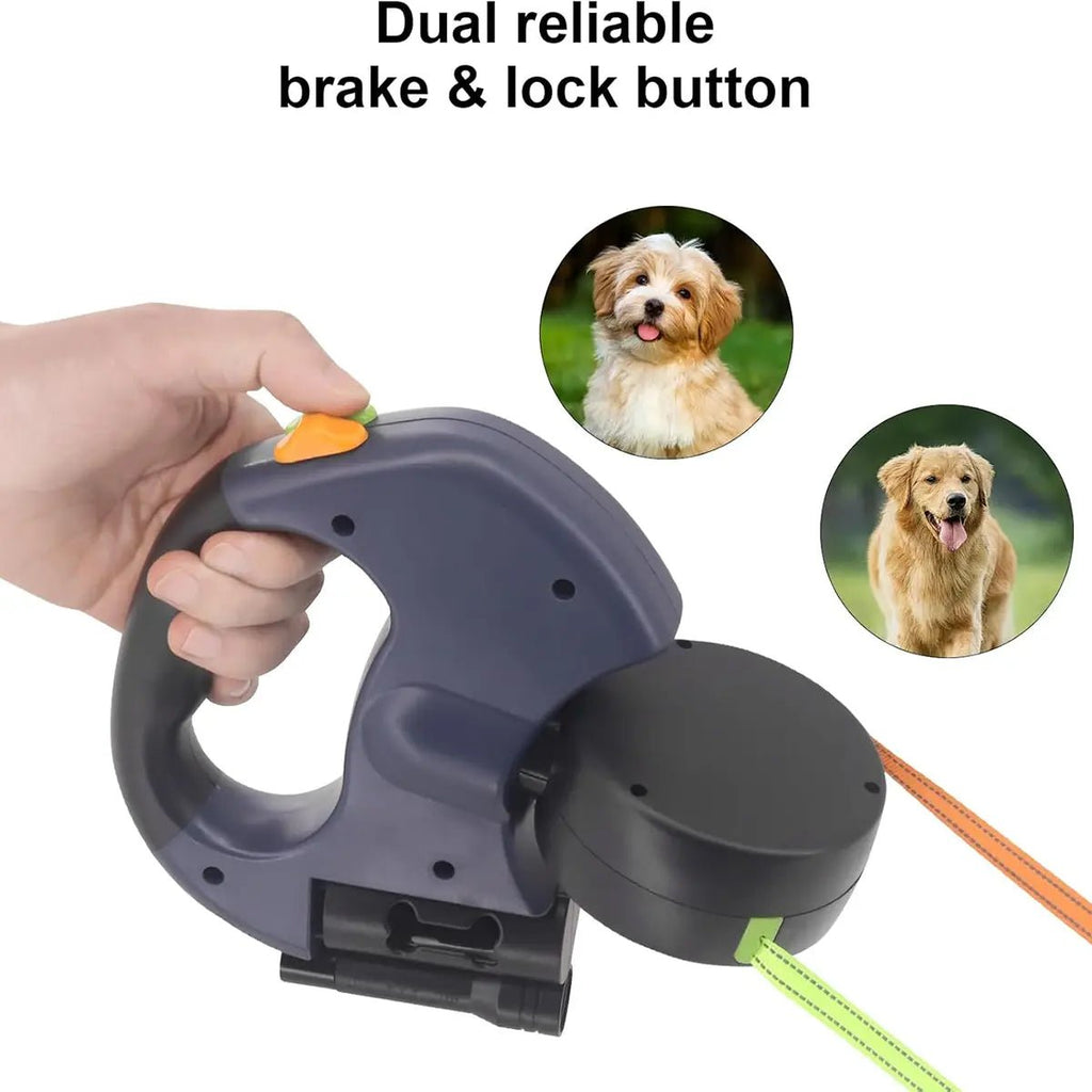 Double Dog Leash — Retractable, LED Light & Waste Bag Dispenser - Leash & Lift