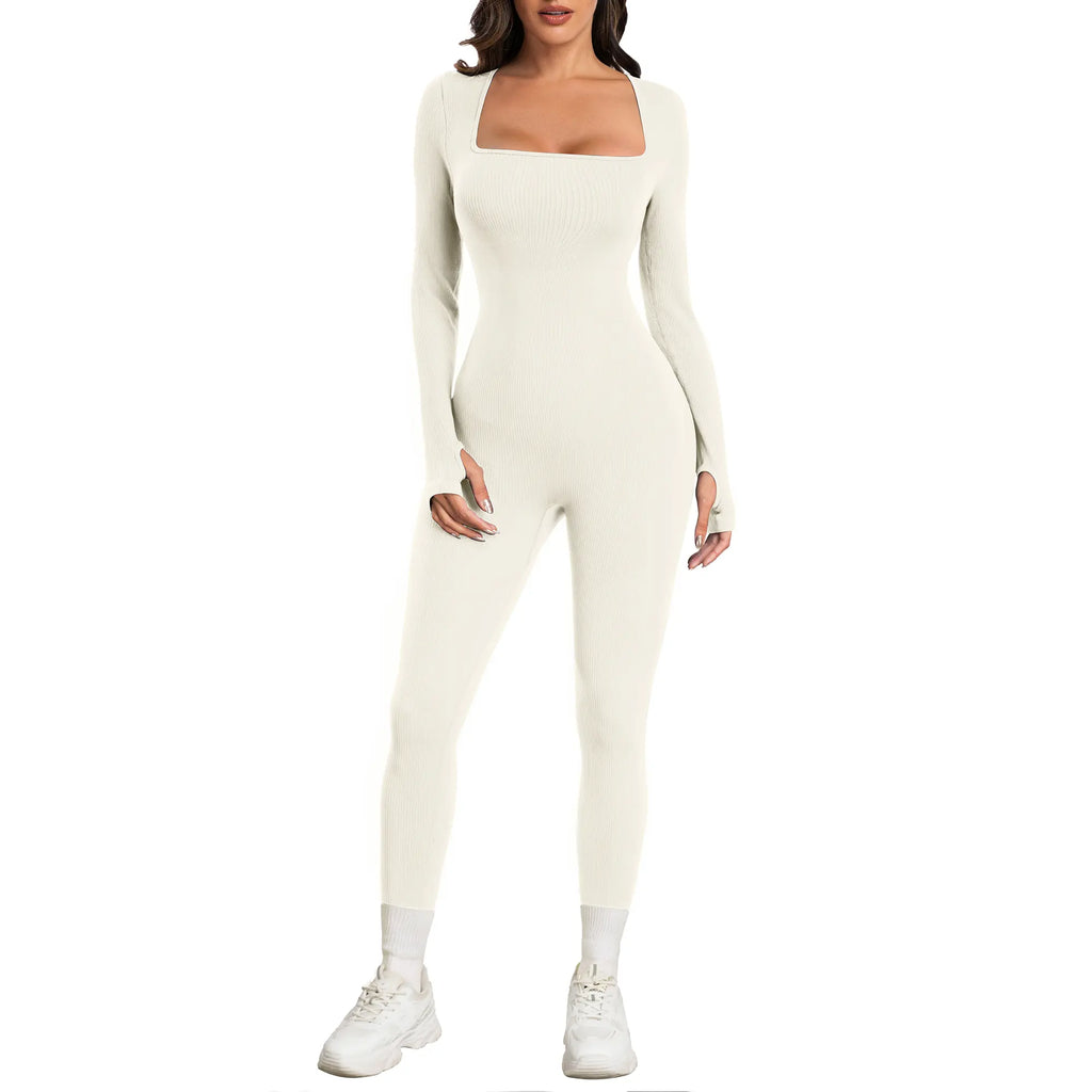 Sese Code Women's Ribbed Long Sleeve Yoga Jumpsuit for Workout - Leash & Lift