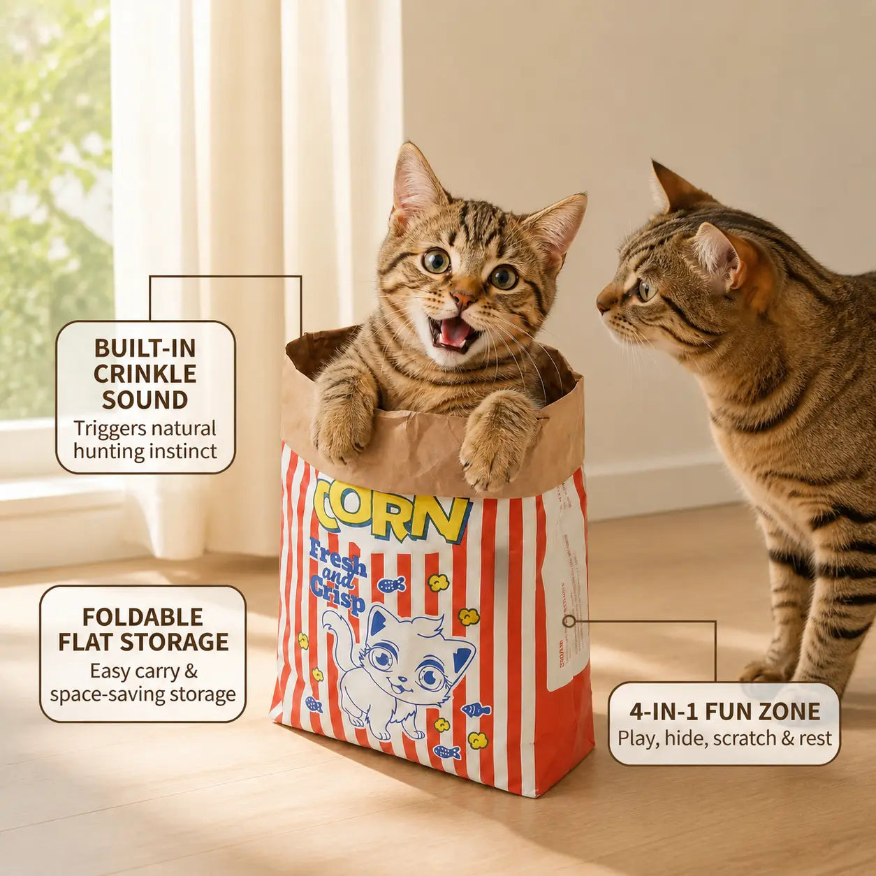 Delight Your Cat with the Adorable Large Kraft Paper Double-Layer Crinkle Bag Hideout - Perfect for Playtime and Relaxation!