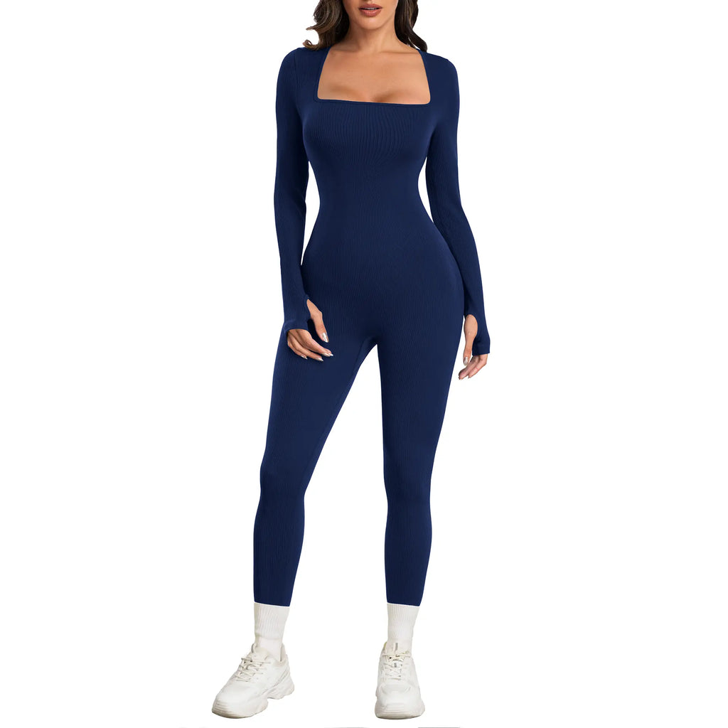 Sese Code Women's Ribbed Long Sleeve Yoga Jumpsuit for Workout - Leash & Lift