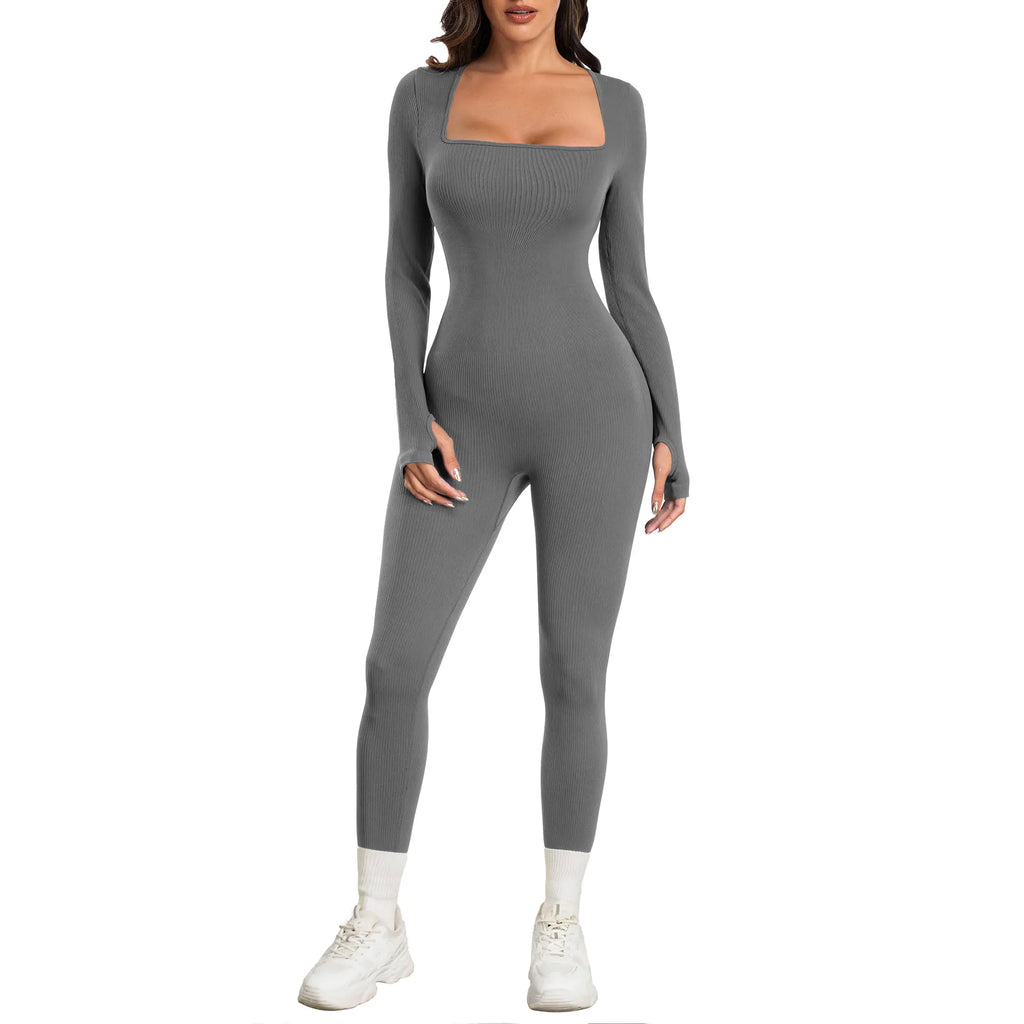 Sese Code Women's Ribbed Long Sleeve Yoga Jumpsuit for Workout - Leash & Lift