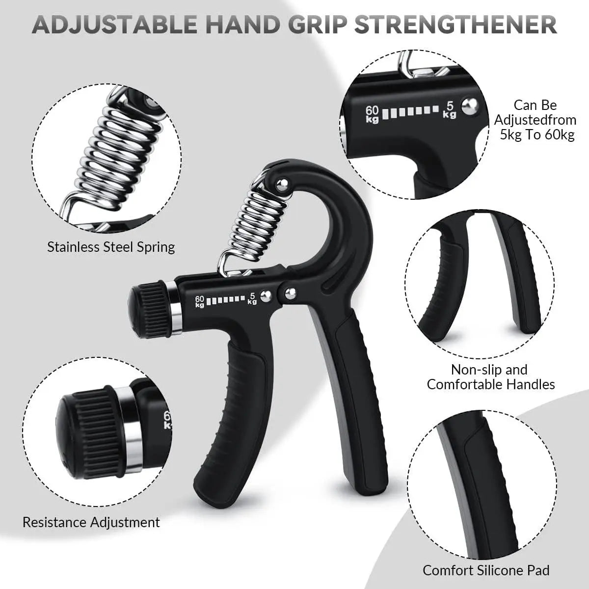 Adjustable Hand Grip Strengthener - 11Lbs to 132Lbs Forearm Grip Trainer for Home Gym and Workout Equipment, Ideal Valentine's Day Gift
