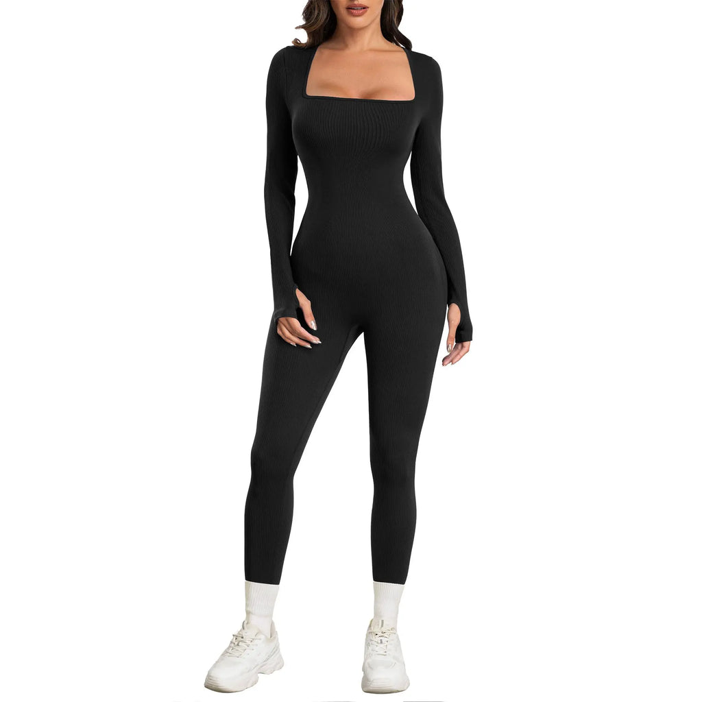 Sese Code Women's Ribbed Long Sleeve Yoga Jumpsuit for Workout - Leash & Lift